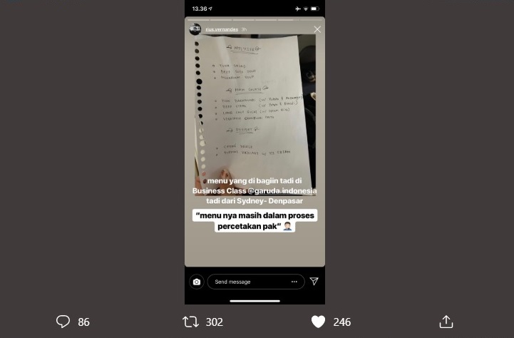 Komentar Warganet dan Tanggapan Garuda Soal Menu Tulis Tangan di Kelas Bisnis Komentar Warganet dan Tanggapan Garuda Soal Menu Tulis Tangan di Kelas Bisnis
