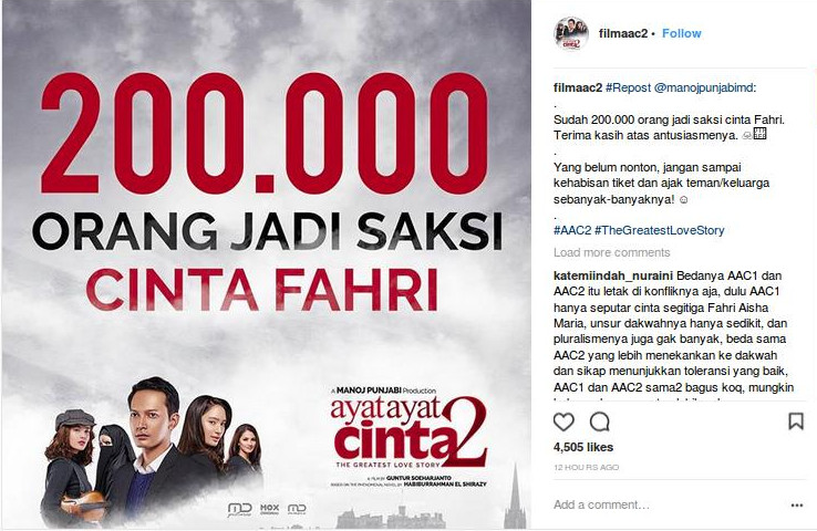 Ayat Ayat Cinta 2 Tembus | satu hari tayang film ayat ayat cinta 2 tembus 200 ribu Ayat Ayat Cinta 2 Tembus | satu hari tayang film ayat ayat cinta 2 tembus 200 ribu